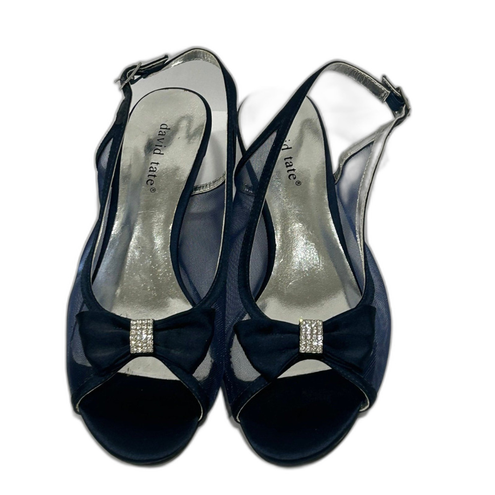 David Tate Slingback Heels Women’s Size 8.5W Color Navy Open Toe Foxy Sandals